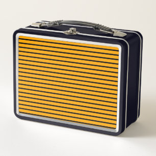 Yellow Black Retro Stripe Pattern Metal Lunch Box