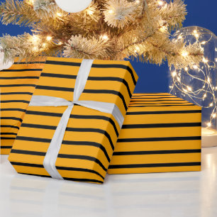 Yellow Black Retro Stripe Pattern Wrapping Paper