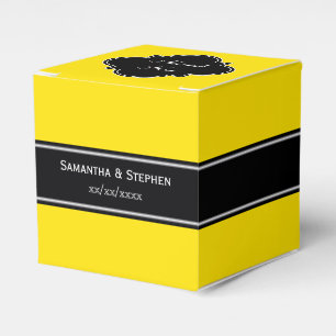 Yellow, Black Ribbon Name Monogram Favour Box