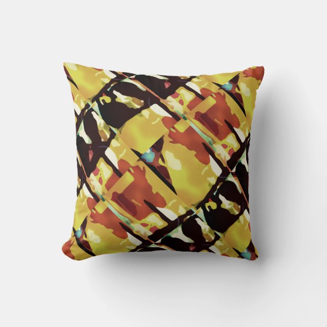 Yellow Black Rust Slanted Abstract Art Large Tiles Cushion (Front)