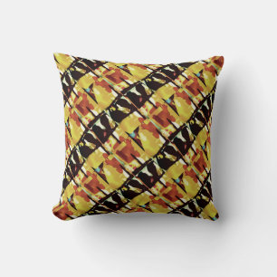 Yellow Black Rust Slanted Small Tiles Abstract Art Cushion