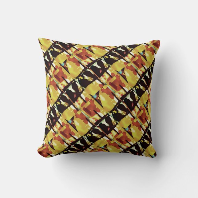 Yellow Black Rust Slanted Small Tiles Abstract Art Cushion (Front)