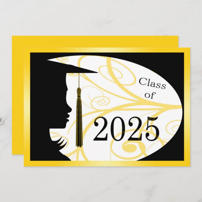 Yellow & Black Silhouette 2025 Graduation Party Invitation (Front/Back)