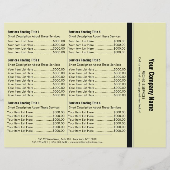 Yellow Black Simple Border Price List 6 Flyer (Front)