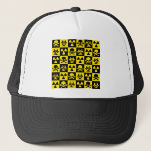 Yellow Black Skull Hazard pattern Checkers Trucker Hat
