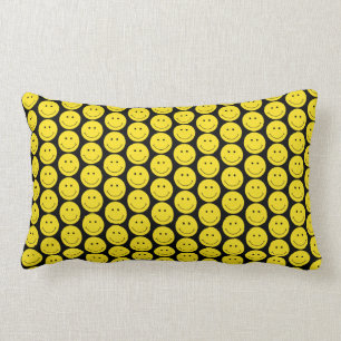 Yellow Black Smile Grinning Face Pattern Lumbar Cushion