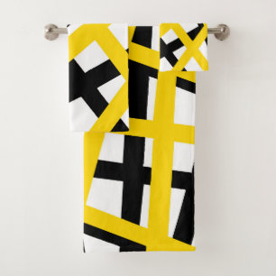 Yellow Black Stripe Geometric  Bath Towel Set