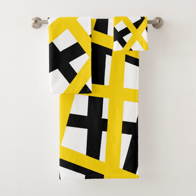 Yellow Black Stripe Geometric  Bath Towel Set (Insitu)