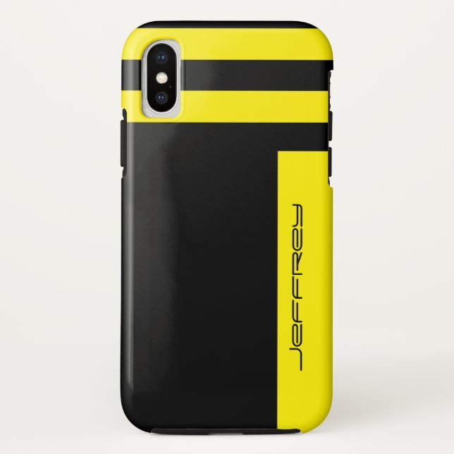 Yellow & Black Stripe Minimalist Simple Name Tough Case-Mate iPhone Case (Back)