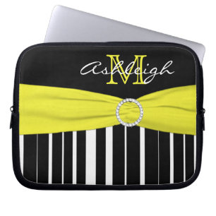Yellow Black Striped FAUX Ribbon Laptop Sleeve