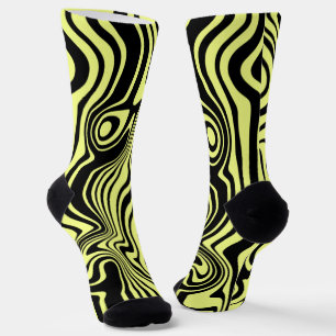 Yellow Black Striped Waves Socks Custom Colour