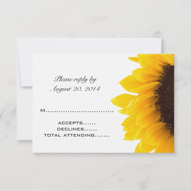 Yellow Black Sunflower Wedding RSVP Cards (Front)