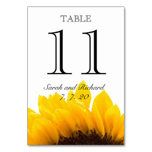 Yellow Black Sunflower Wedding Table Number Card