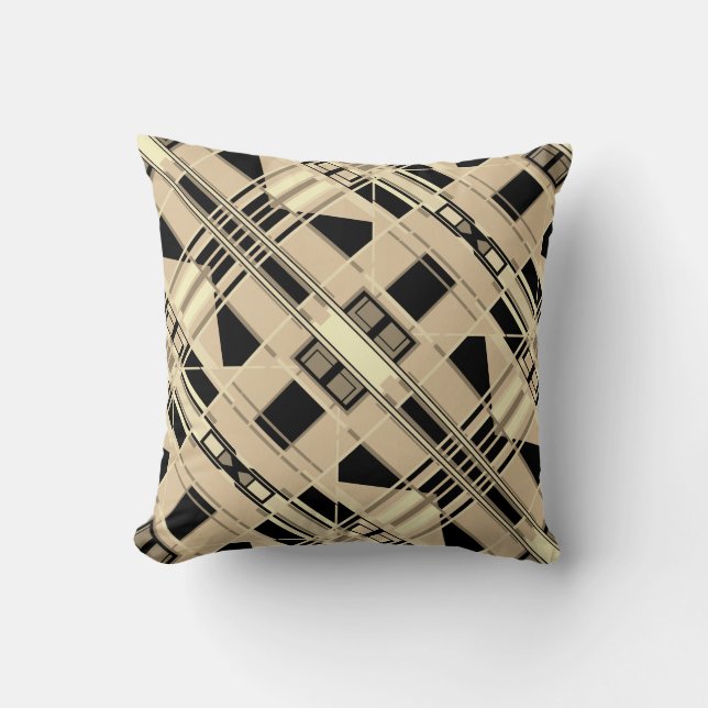 Yellow Black Taupe Rich Tan Diagonal Small Shapes Cushion (Front)