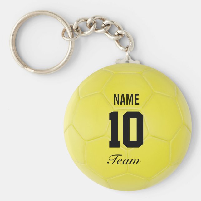 Yellow Black Team Soccer Ball Personalised Name Key Ring (Front)