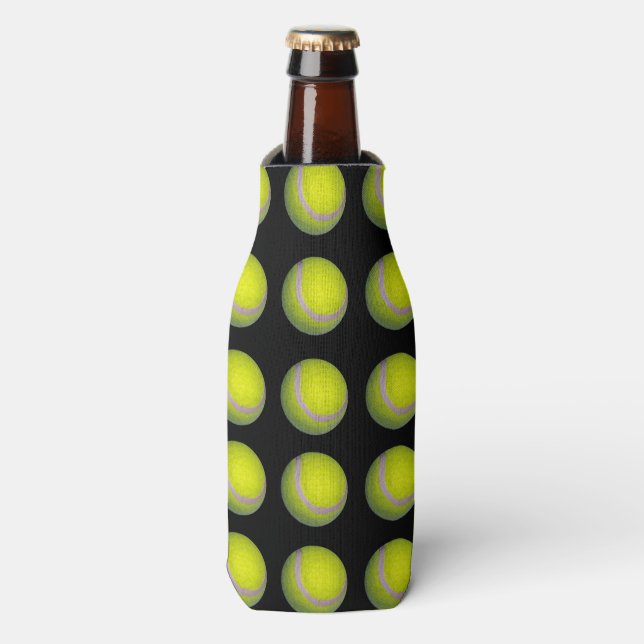 Yellow Black Tennis Ball Pattern, Bottle Cooler (Bottle Front)