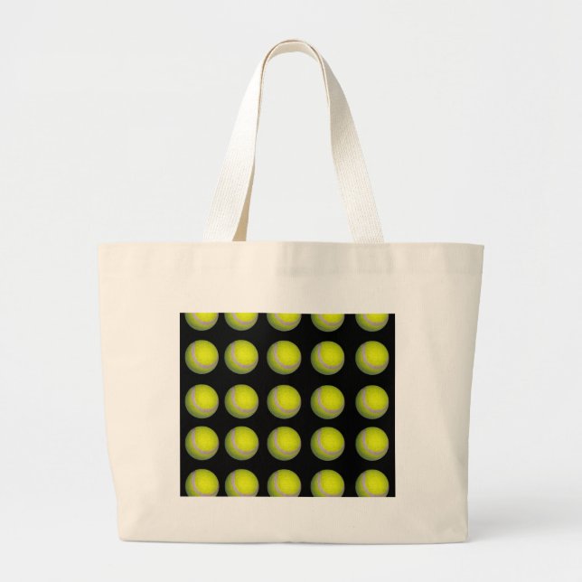 Yellow Black Tennis Ball Pattern, Large Tote Bag (Front)
