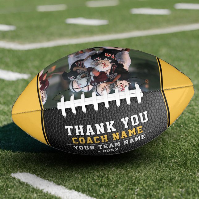 Yellow Black Thank you Coach Team Name Photo Football (Creator Uploaded)