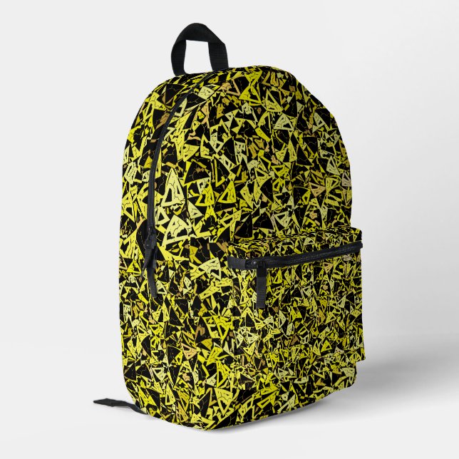 Yellow Black Triangle Pattern Printed Backpack (Back Corner Left)