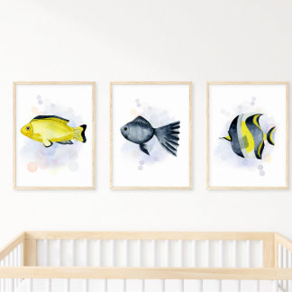 Yellow Black Tropical Fish Ocean Theme Poster