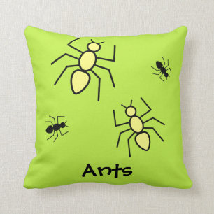 Yellow & Black Vector Ants -Grass Green Background Cushion