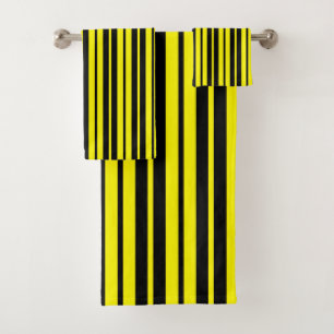 Yellow Black Vertical Stripes Pattern Bath Towel Set