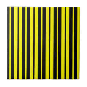 Yellow Black Vertical Stripes Pattern Ceramic Tile