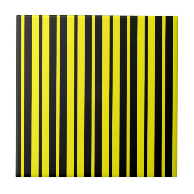 Yellow Black Vertical Stripes Pattern Ceramic Tile (Front)