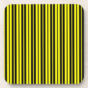 Yellow Black Vertical Stripes Pattern Coaster