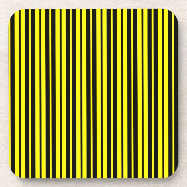 Yellow Black Vertical Stripes Pattern Coaster (Front)