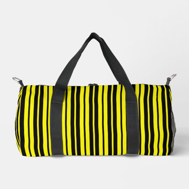 Yellow Black Vertical Stripes Pattern Duffle Bag (Front)
