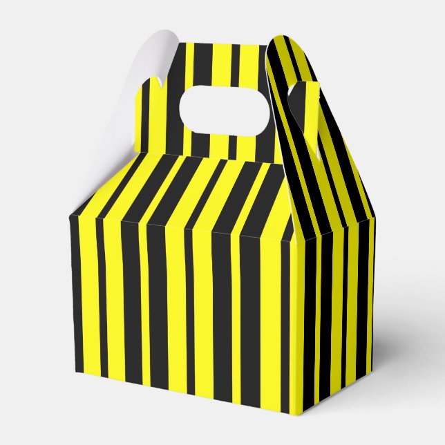Yellow Black Vertical Stripes Pattern Favour Box (Front Side)