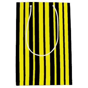 Yellow Black Vertical Stripes Pattern Medium Gift Bag