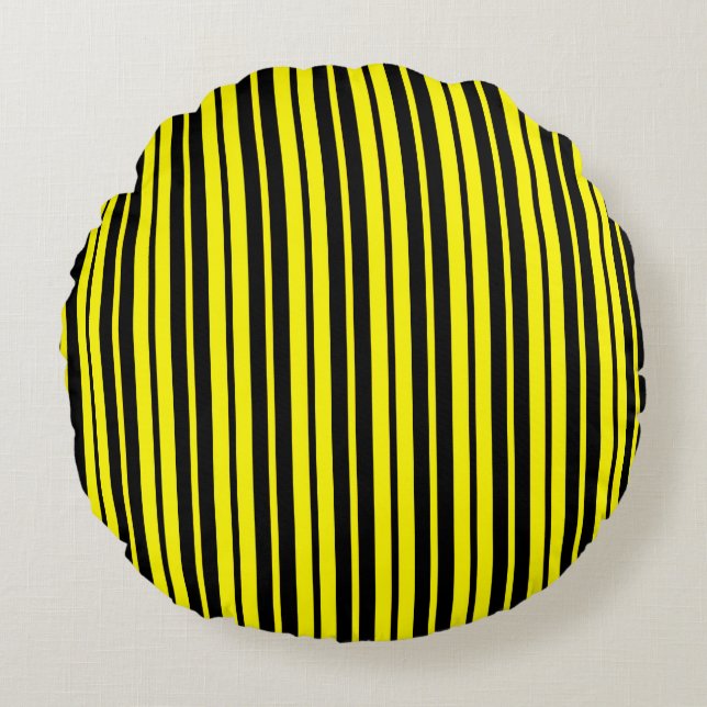 Yellow Black Vertical Stripes Pattern Round Cushion (Front)
