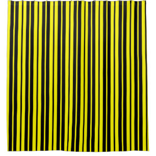 Yellow Black Vertical Stripes Pattern Shower Curtain