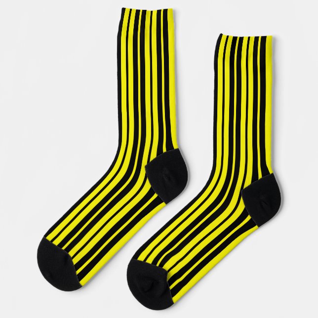 Yellow Black Vertical Stripes Pattern Socks (Left)