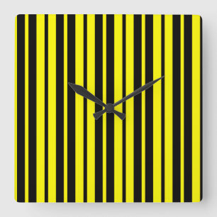 Yellow Black Vertical Stripes Pattern Square Wall Clock