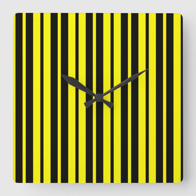 Yellow Black Vertical Stripes Pattern Square Wall Clock (Front)