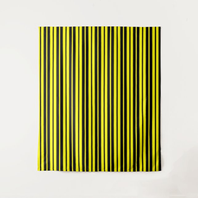 Yellow Black Vertical Stripes Pattern Tapestry (Front)