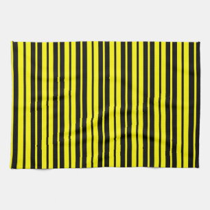 Yellow Black Vertical Stripes Pattern Tea Towel