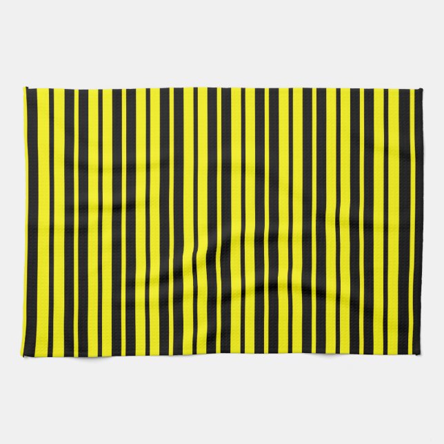 Yellow Black Vertical Stripes Pattern Tea Towel (Horizontal)