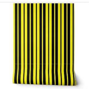 Yellow Black Vertical Stripes Pattern Wallpaper
