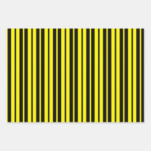 Yellow Black Vertical Stripes Pattern Wrapping Paper Sheet