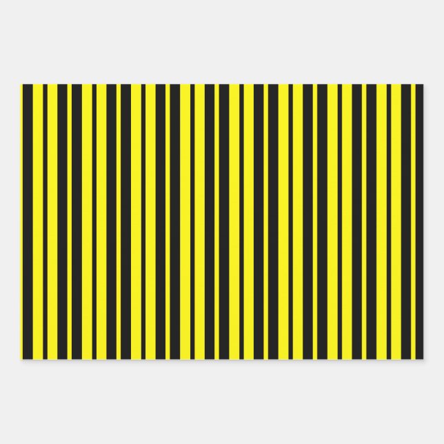 Yellow Black Vertical Stripes Pattern Wrapping Paper Sheet (Front)