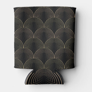 Yellow Black: Warped Circles Seamless. Can Cooler
