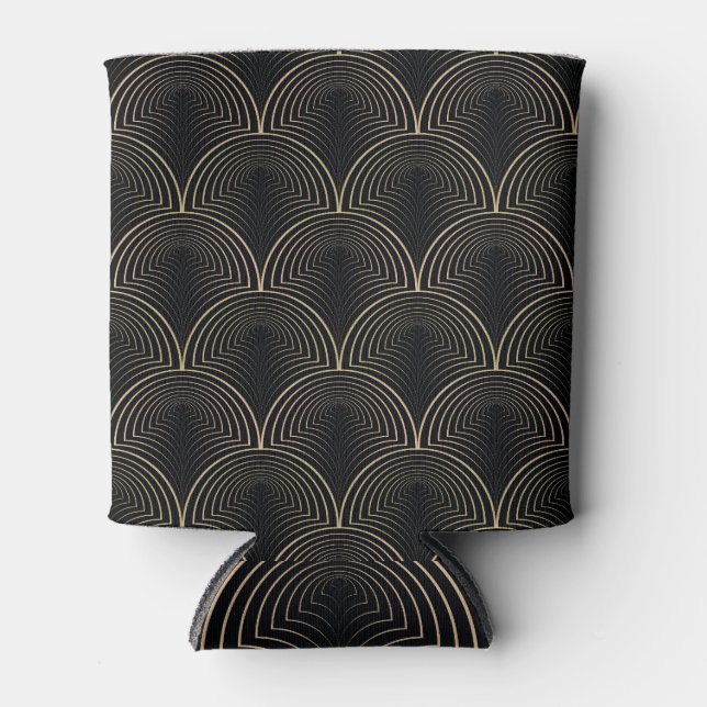 Yellow Black: Warped Circles Seamless. Can Cooler (Front)