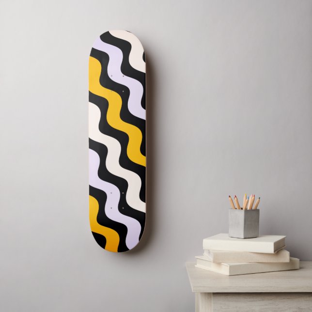 Yellow Black Wavy Pattern Skateboard (Wall Art)