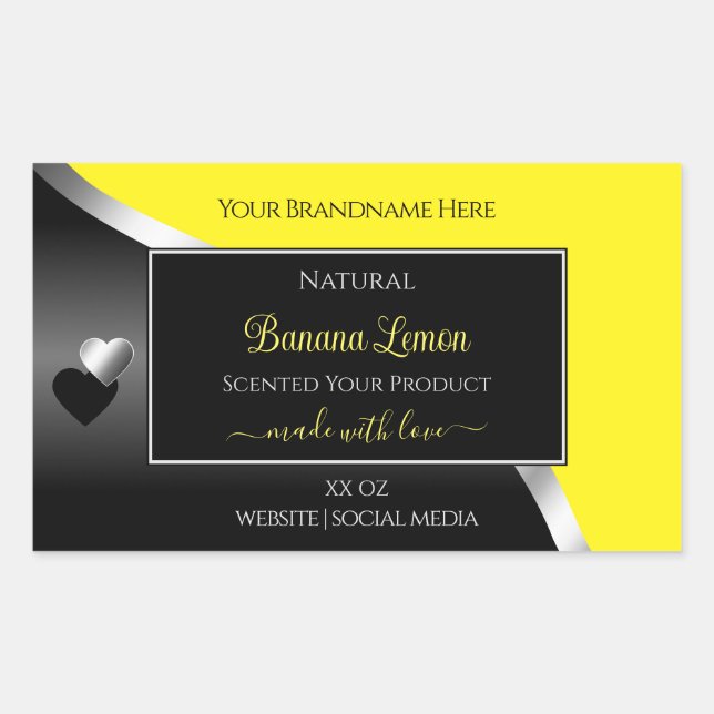 Yellow Black Wavy Silver Cute Hearts Product Label (Front)