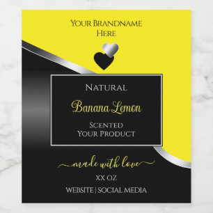 Yellow Black Wavy Silver Cute Hearts Product Label