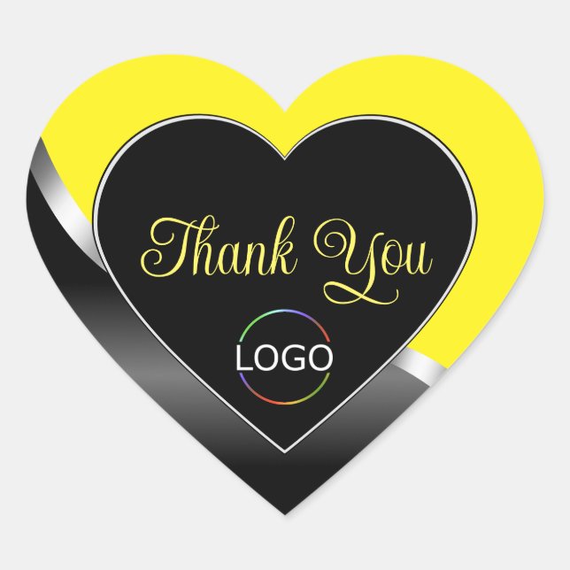 Yellow Black Wavy Silver with Logo Cute Thank You Heart Sticker (Front)